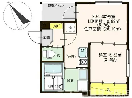 ハーモニーテラス川口(1DK/3階)の間取り写真