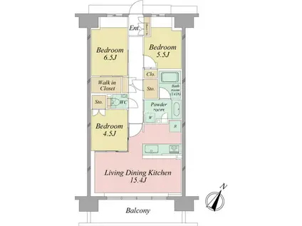 ブライトタウン天竜川駅前フレシア 0304(3LDK/3階)の間取り写真
