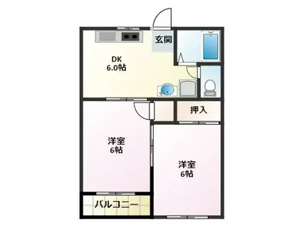 イーストリオ(2DK/2階)の間取り写真