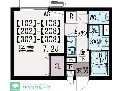 イクシオ子母口(1K/3階)の間取り写真
