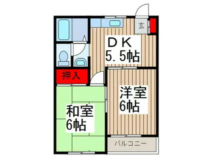 エステート和ヶ原B(2DK/1階)の間取り写真