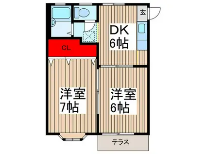 ハイツシェーンII(2DK/2階)の間取り写真