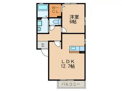 パークハイム朝宮B(1LDK/1階)の間取り写真