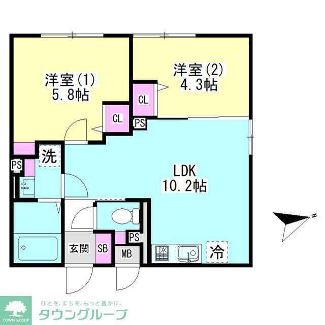 グランファーロ下北沢(2LDK/4階)の間取り写真