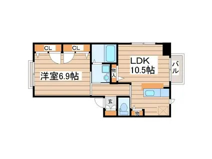 ウェルネス ハギ(1LDK/1階)の間取り写真