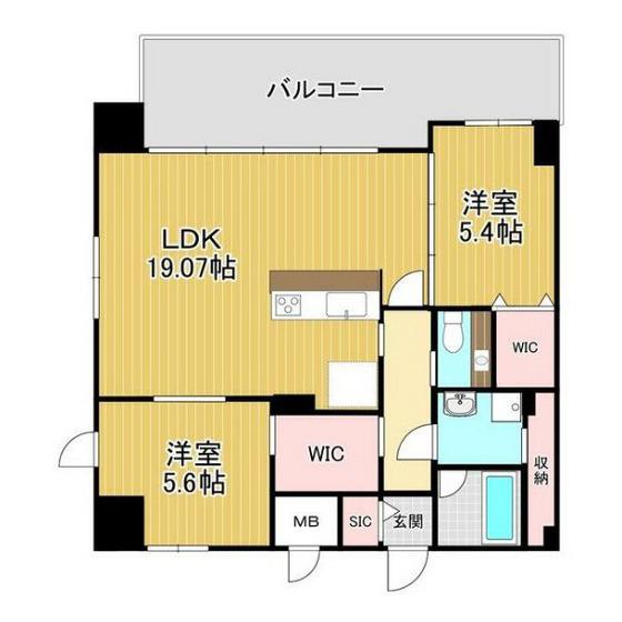 アクシオン薬院プレミアム(2LDK/12階)の間取り写真