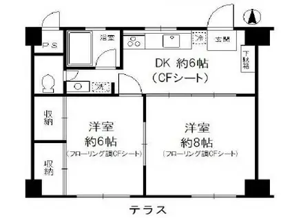 ベルコート四谷(2DK/1階)の間取り写真
