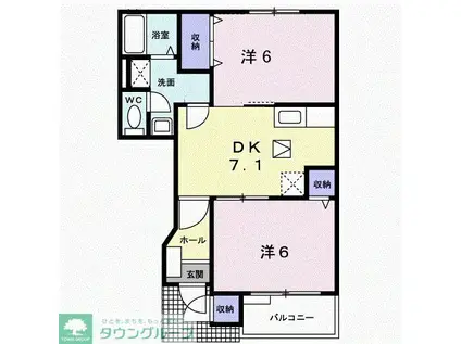 プロムナードビラ(2DK/1階)の間取り写真