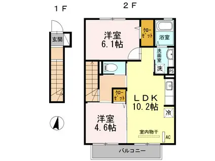 サンドハウスA棟(2LDK/2階)の間取り写真