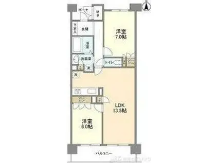 UURコート茨木東中条(2LDK/6階)の間取り写真