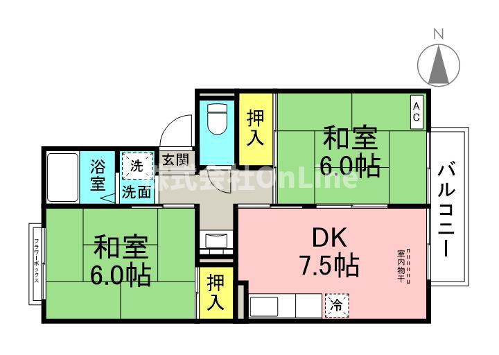 パルコート林I(2DK/2階)の間取り写真