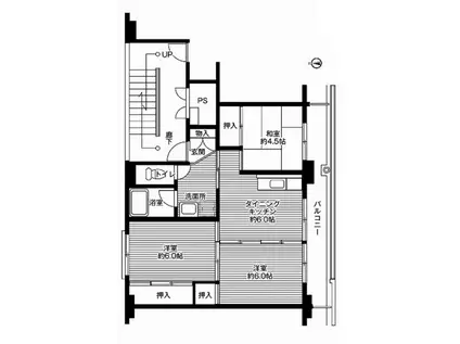 ビレッジハウス岩木2号棟(3DK/4階)の間取り写真