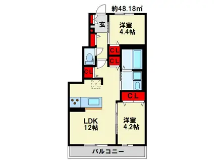 LIVE FLAT大橋(2LDK/1階)の間取り写真