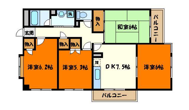 八王子イーストパーク(4DK/3階)の間取り写真