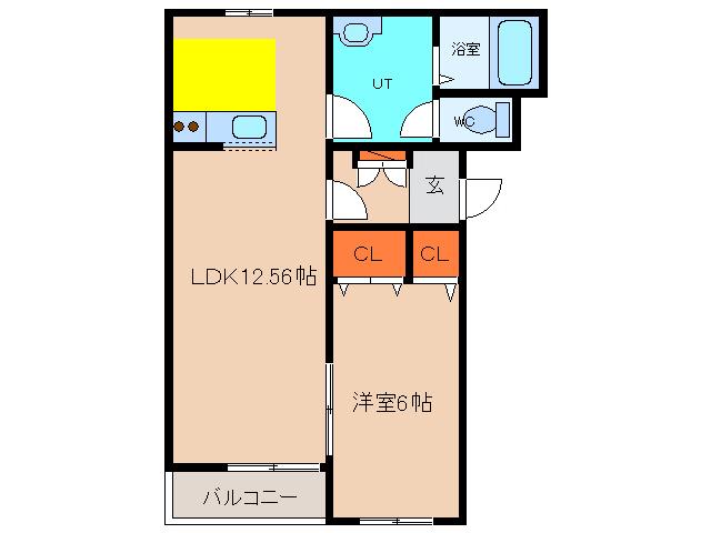 プロージェ亀田港(1LDK/4階)の間取り写真
