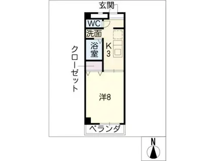 ヒルズヤマザト(1K/3階)の間取り写真