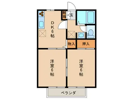 サンライフネモトB棟(2DK/2階)の間取り写真