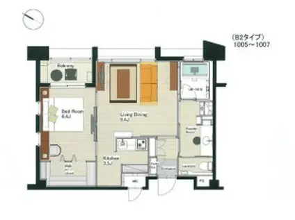 THE PALACE NAGAHAMA BAY(1LDK/10階)の間取り写真