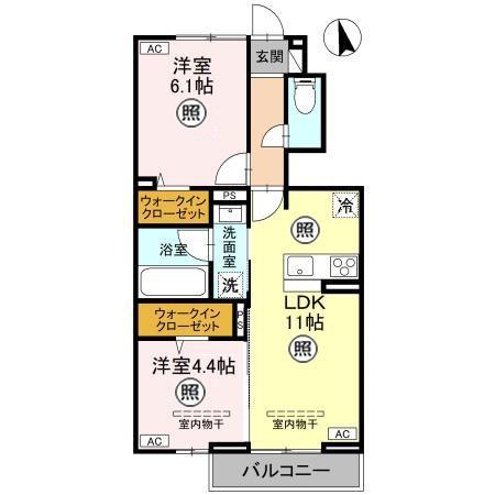 TORISIAS 西川田町(2LDK/1階)の間取り写真