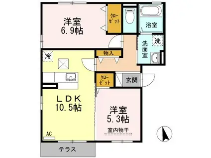 フロレスタ I(2LDK/1階)の間取り写真
