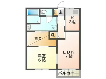 フォーヴル錦 B(1LDK/2階)の間取り写真