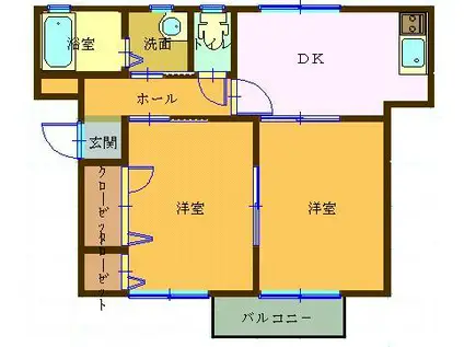 レジデンシャルA(2DK/2階)の間取り写真