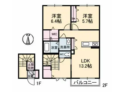 グリュック A棟(2LDK/2階)の間取り写真