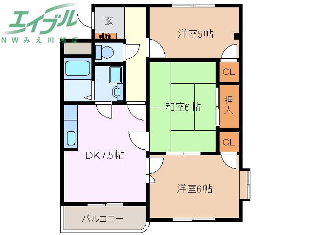 アベニール(3DK/2階)の間取り写真