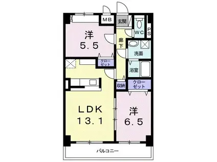 K.I.A.L東合川ヴィラ(2LDK/6階)の間取り写真