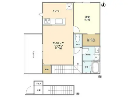 エスト・リラ津久野C棟(1LDK/2階)の間取り写真