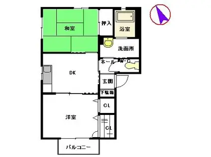 ヴー・ボヌール  A棟(2K/2階)の間取り写真