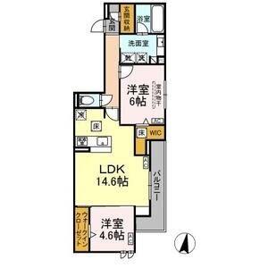 セレスティア苗代(2LDK/1階)の間取り写真
