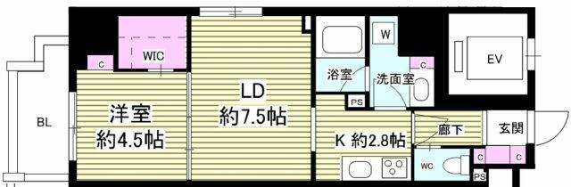 ミリアレジデンス根岸柳通(1LDK/4階)の間取り写真