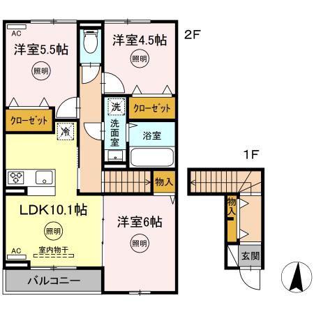 リバーフィールドII(3LDK/2階)の間取り写真