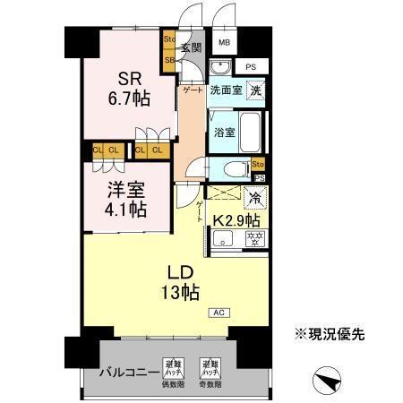 リーラ横浜川和町(1SLDK/4階)の間取り写真