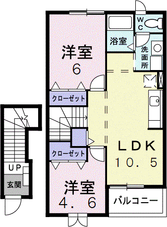 ヴィラローリー(2LDK/2階)の間取り写真