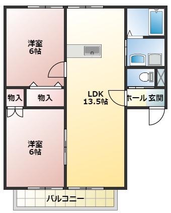 ウエストワン(2LDK/2階)の間取り写真