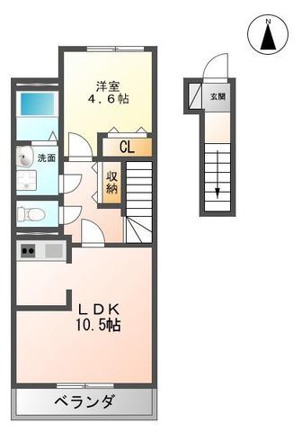 ヴァンベールII(1LDK/2階)の間取り写真