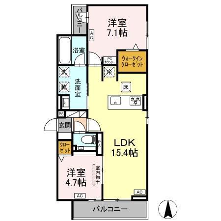 セレスティア草薙町(2LDK/1階)の間取り写真