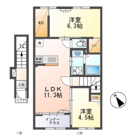 ひたちなか市足崎字原 アパートII期(2LDK/2階)の間取り写真