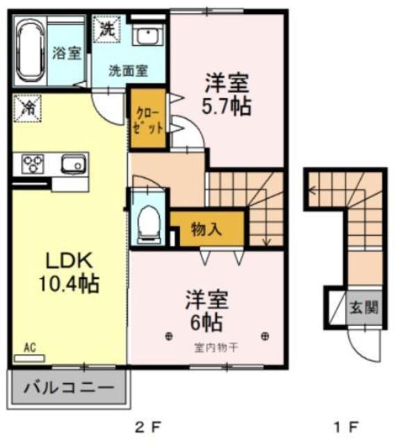グランデⅠ(2LDK/2階)の間取り写真