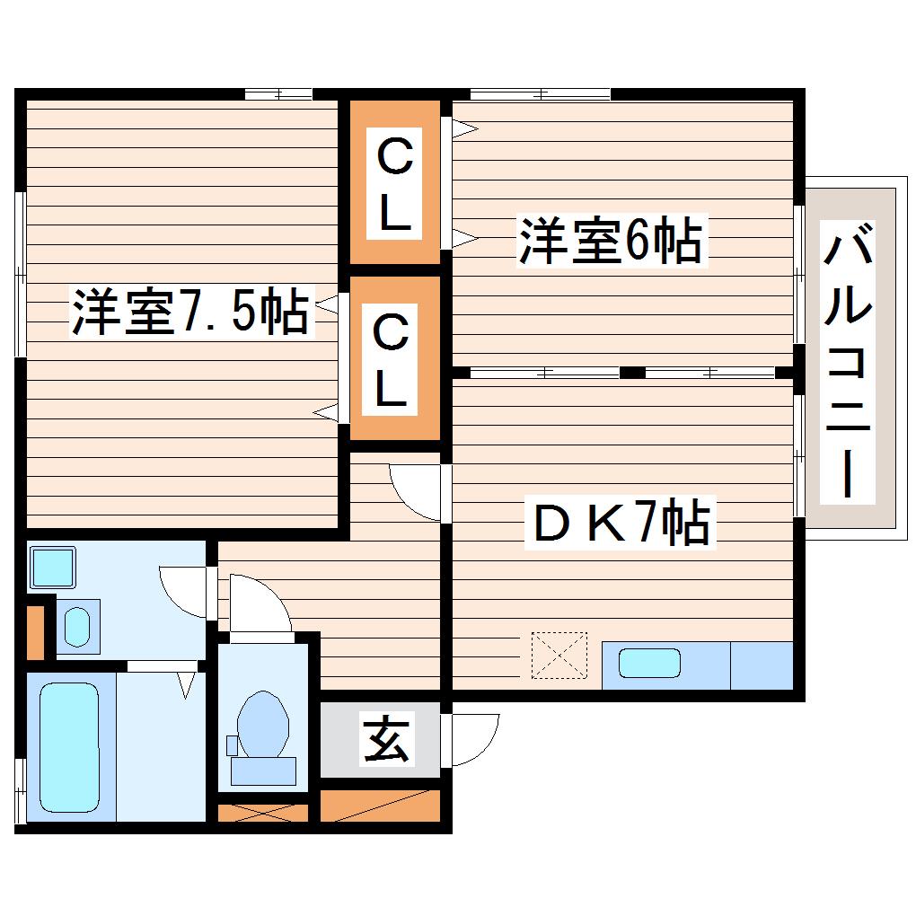 ビッグブロード(2DK/1階)の間取り写真