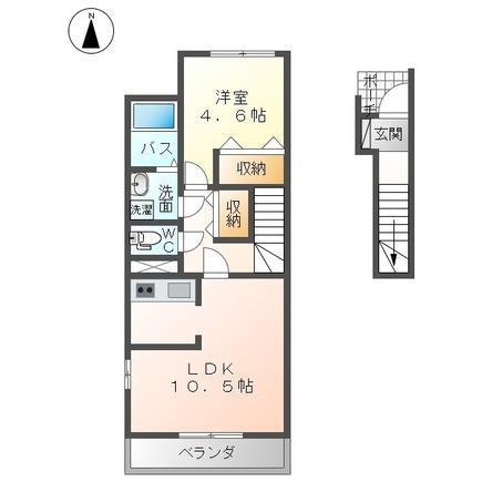 エスポワールB(1LDK/2階)の間取り写真