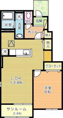 アヴニール I(1LDK/1階)の間取り写真