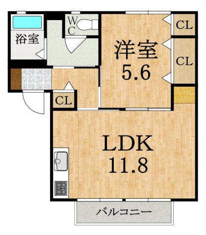 アルシオネB(1LDK/1階)の間取り写真