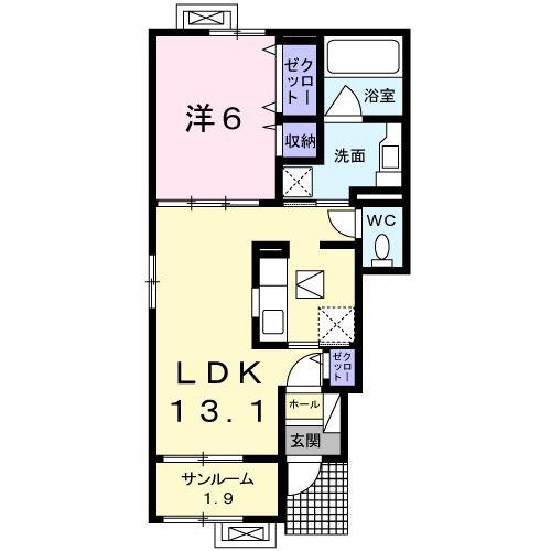 クラリス B(1LDK/1階)の間取り写真