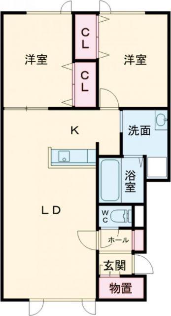 リュミエールB棟(2LDK/2階)の間取り写真