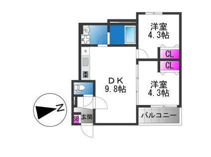 D PORTA RAFFINATO(2DK/1階)の間取り写真