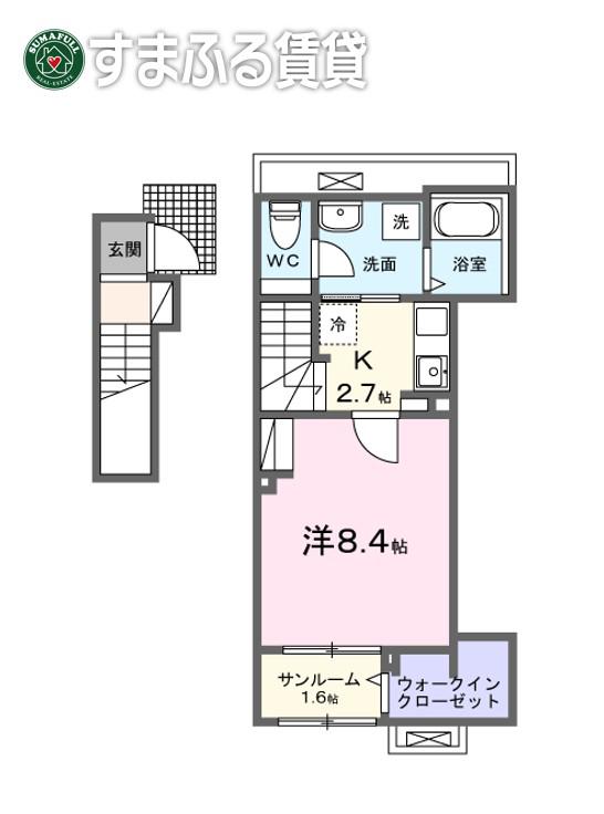 ベルソレイユ青木(1K/2階)の間取り写真
