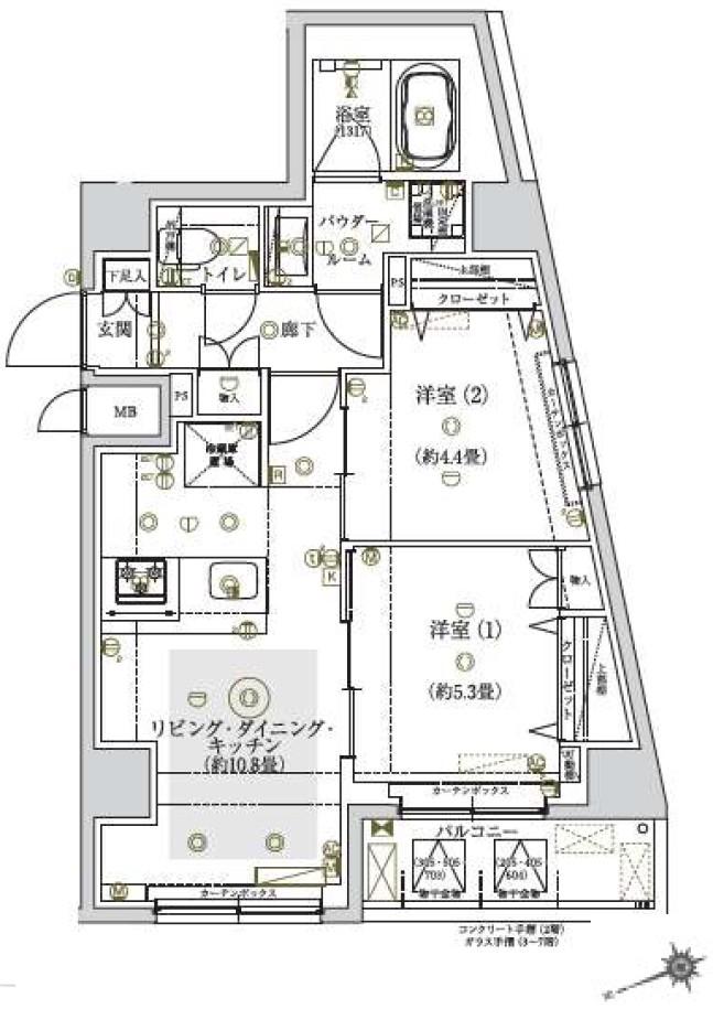 REALIZE町屋(2LDK/7階)の間取り写真